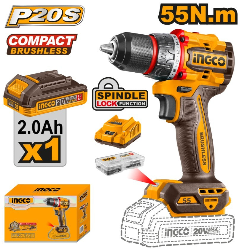 TALADRO ATORNILLADOR A BATERÍA 55NM C/BATERÍA, CAR INGCO