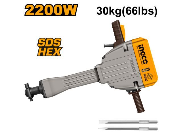 MARTILLO DEMOLEDOR INGCO 2200W 75J 30KG HEXAGONAL PDB22001