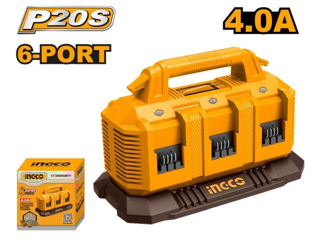 CARGADOR 20V PARA 6 BATERIAS 4A INGCO FCLI2064