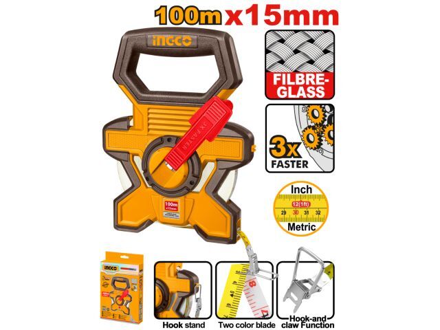 CINTA METRICA AGRIMENSOR FIBRA DE VIDRIO 100M X 15MM INGCO H