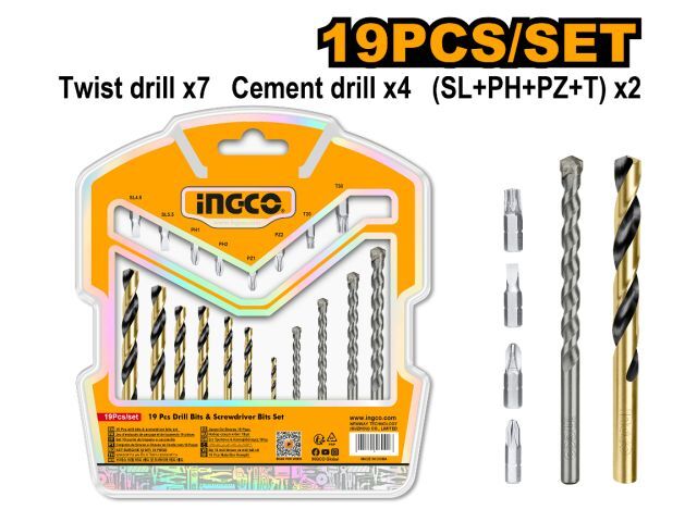 SET X 19 PCS MECHAS Y PUNTAS INGCO AKSDB1901