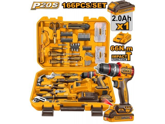 KIT SET 166 HERRAMIENTAS COMBINADAS + TALADRO ATORN. C/PERCU