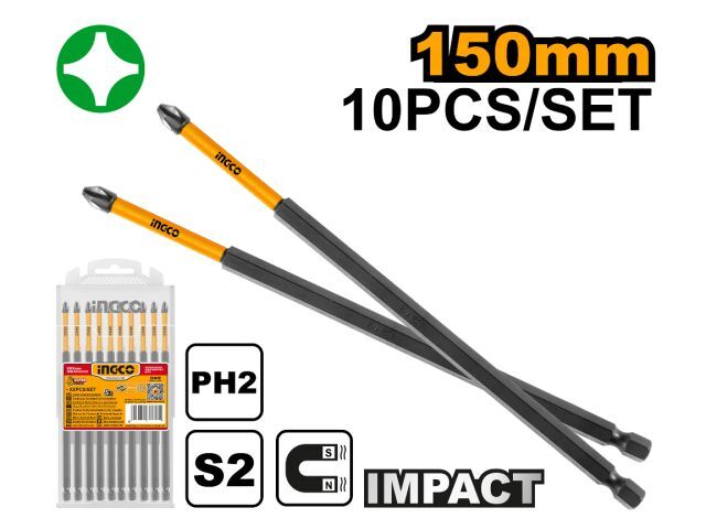 SET PUNTAS PH2 150MM LARGAS IMPACTO INGCO SDBIM11PH263