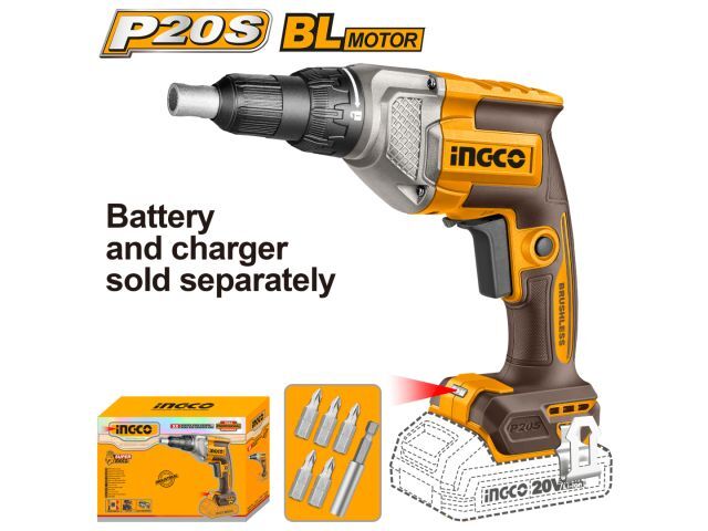 ATORNILLADOR P/YESO A BATERIA 20V + ACCESORIOS S/BAT S/CARG