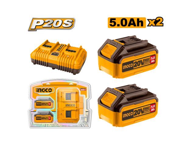 SET X 2 BATERIAS 20V 5AMP + 1 CARGADOR INGCO FBCPK2425