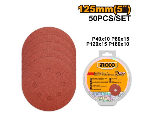 SET X50 LIJAS 5" 125M PARA ROTORBITAL GR 40 80 120 180 INGCO