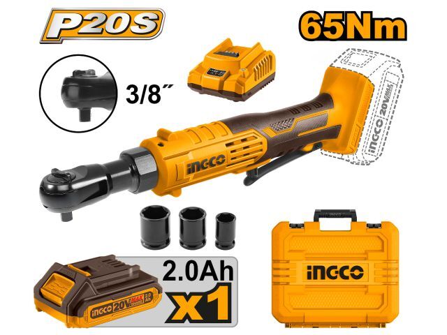 LLAVE CRIQUET A BATERIA 20V P20S INGCO CON BATERÍA CARGADOR