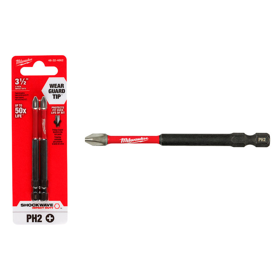 Punta Philips PH2 largas 3.1/2" 2 unidades Milwaukee