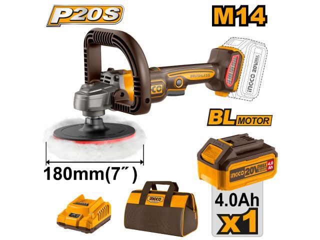 LUSTRA PULIDORA A BATERIA 7" 20V P20S BRUSHLESS C/1 BAT + BO