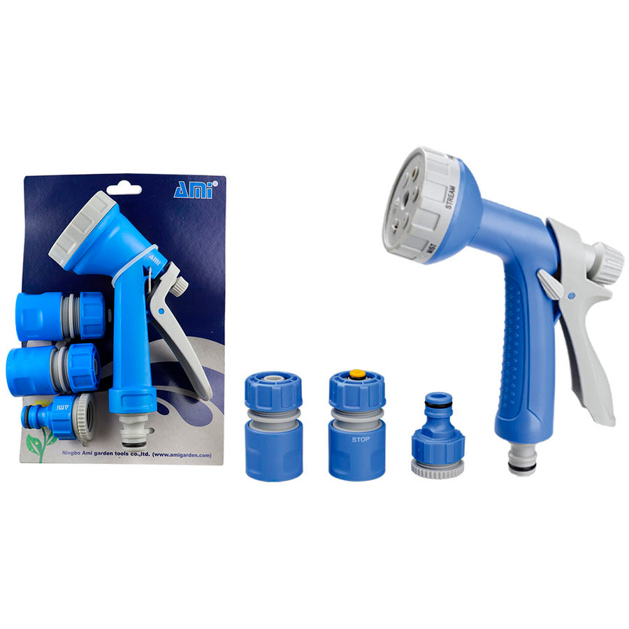 Pistola Riego Cuerpo Plástico C/5 Modos y 3 Conectores Ami G