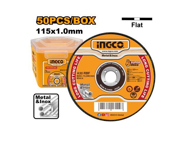 SET LATA X 50 DISCOS DE CORTE METAL 115MM 4 1/2" X 1.0 MM