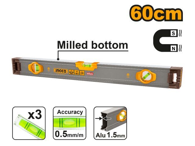 NIVEL IMANTADO 60CM ALUMINIO INGCO HSL38060M