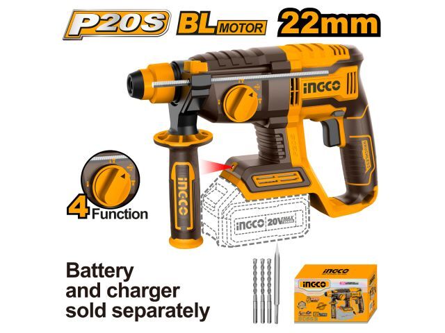 ROTOMARTILLO A BATERIA 20V 4 FUNCIONES 22MM INGCO CRHLI20208