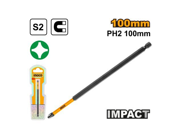 PUNTA IMPACTO ALARGADA S2 PH2 X 100MM IMANTADA INGCO SDBIM71