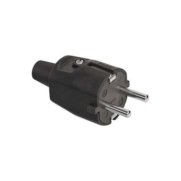 Ficha schuko tierra lateral en goma 16A negra