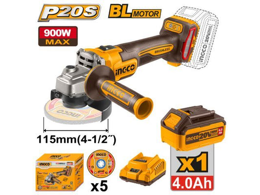 AMOLADORA A BATERIA + BAT 4AH + CARGADOR INGCO CAGLI261521