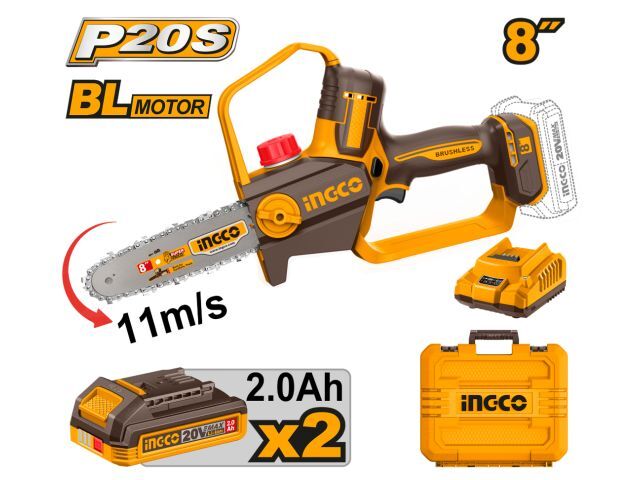 MOTOSIERRA A BATERIA 8" + 2 BAT Y CARGADOR INGCO
