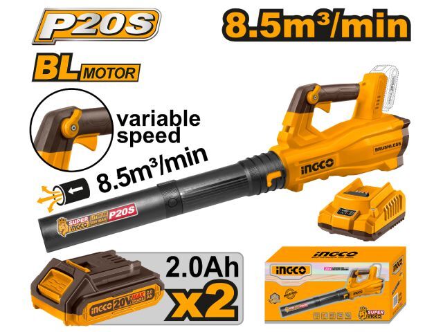 SOPLADORA A BATERIA 8,5M3/MIN 20V BRUSHLESS C/2 BAT INGCO