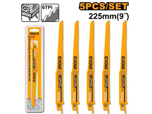 SET 5 SIERRAS PARA SIERRA SABLE LARGAS 225 MM MADERA INGCO