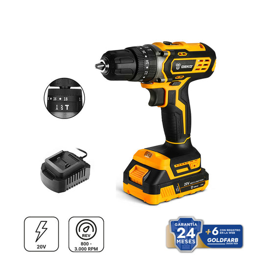 Taladro Percutor 10mm42Nm20V Bat1.5Ah Car DKCD20ID01H10 Deko