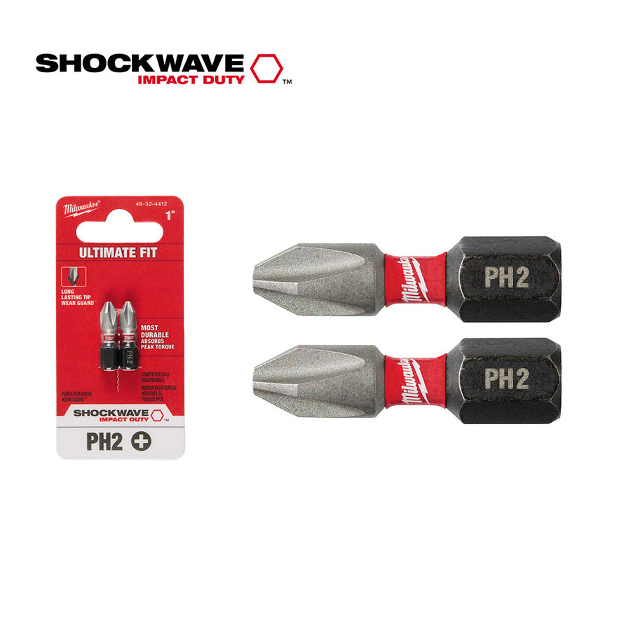 Punta Phillips PH 2 - x2 Unidades - Cortas 1" Milwaukee