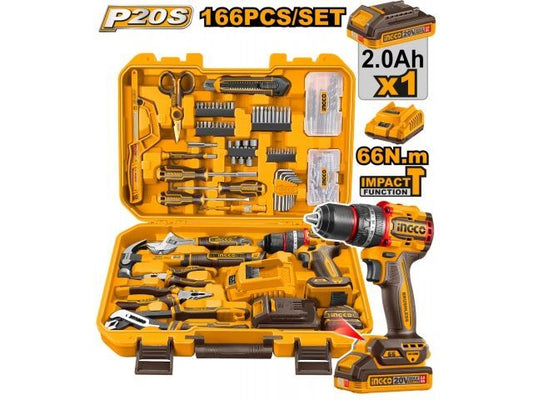 KIT SET 166 HERRAMIENTAS COMBINADAS + TALADRO ATORN. C/PERCU