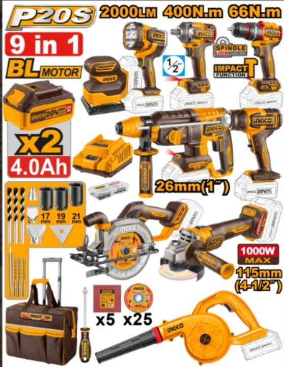 KIT A BATERIA 9 PIEZAS INGCO COSLI250381