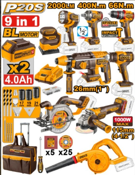 KIT A BATERIA 9 PIEZAS INGCO COSLI250381