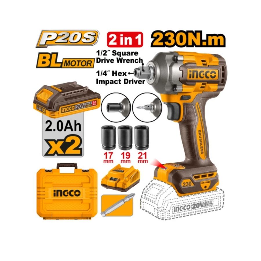LLAVE Y ATORNILLADOR DE IMPACTO A BATERÍA 20V P20S 230NM C/2