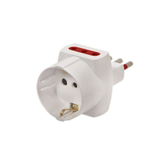Adaptador ficha 2P+T y 1 schuko + 2 tres en línea