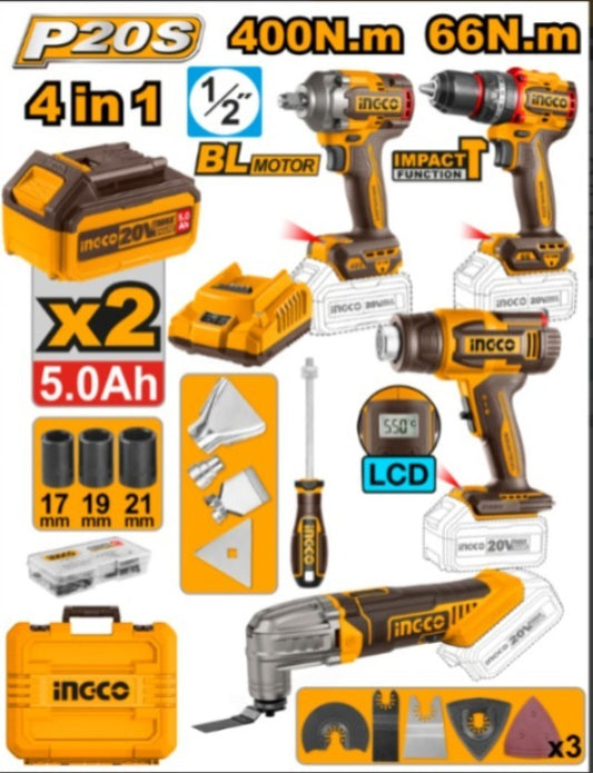 KIT LLAVE IMPACTO + TALADRO + PISTOLA DE CALOR INGCO