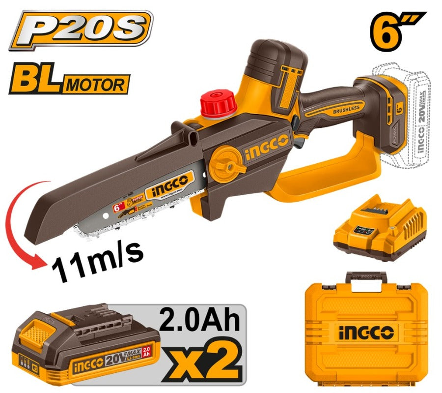 MOTOSIERRA A BATERIA 6" C/2 BAT 2AH CARGADOR INGCO CGSLI206