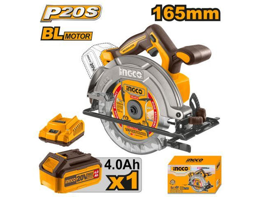 SIERRA CIRCULAR A BATERIA 20V BATERIA 165MM BRUSHLESS INGCO