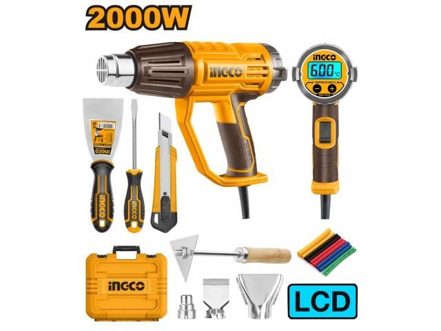 PISTOLA DE CALOR 2000W EN SET C VALIJA Y ACCESORIOS LCD INGC