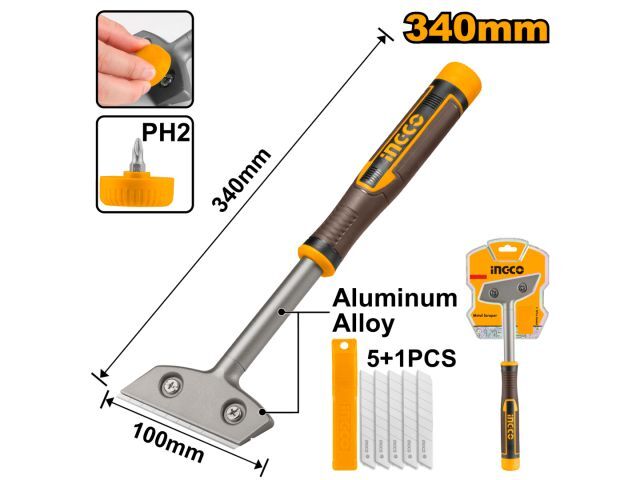 ESCAREADOR METÁLICO 340MM C/6 HOJAS SK5 INGCO HGS3088