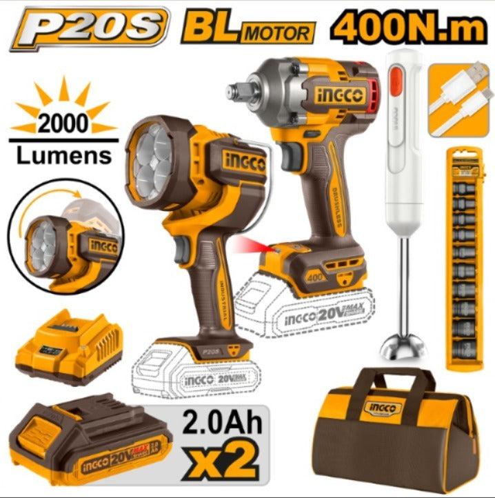 LLAVE DE IMPACTO 400NM + LINTERNA + MIXER INGCO COSLI240961