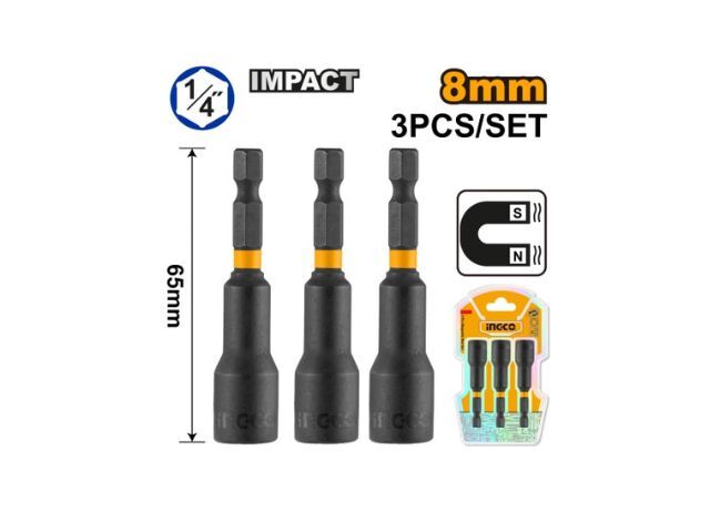 SET X 3 ADAPTADOR IMPACTO IMANTADO 1/4" 8MM INGCO