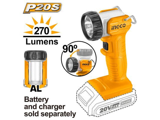 LINTERNA 20V A BATERIA 270 LUMENS INGCO CWLI2038