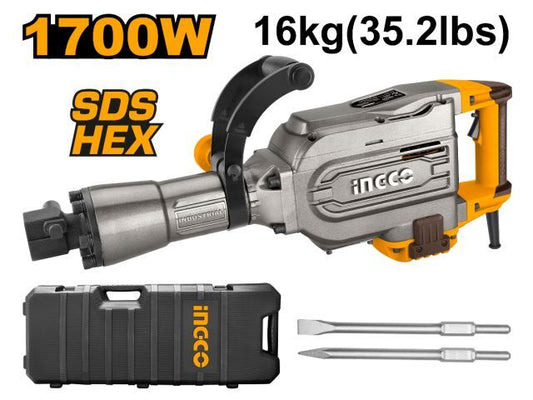 MARTILLO DEMOLEDOR INGCO 1700W 50J 16KG SDS HEXAGONAL INGCO