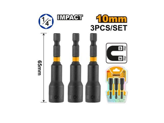 SET X3 DADOS IMANTADOS 10MM CON ENCASTRE 1/4" AMN1031 INGCO