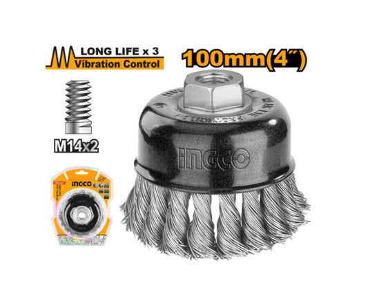 CEPILLO COPA 100MM 4" M14 LARGA VIDA ALAMBRE TRENSADO INGCO