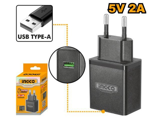 CARGADOR 5V 2AMP ENTRADA USB PARA BAT TIPO C INGCO