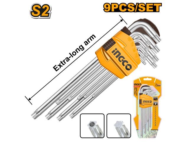 JUEGO DE 9 LLAVES TORX S2 EXTRA LARGO T10-50 INGCO