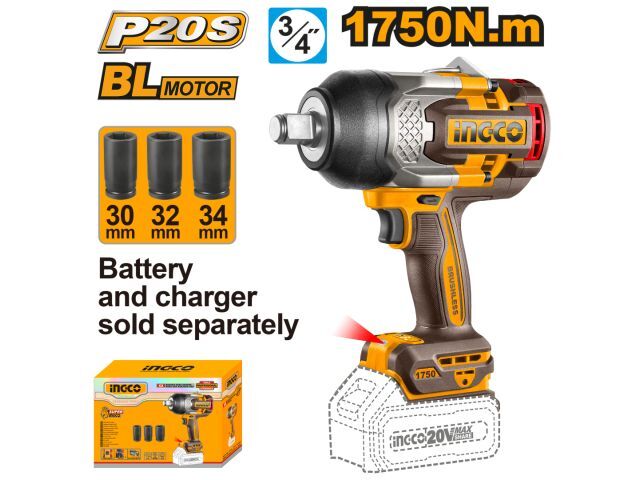 LLAVE DE IMPACTO 1750NM A BATERIA + 3 DADOS SIN BAT SIN CARG