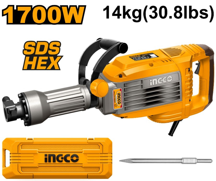MARTILLO DEMOLEDOR 50J 1700W 14KG SDS HEX INGCO PDB17