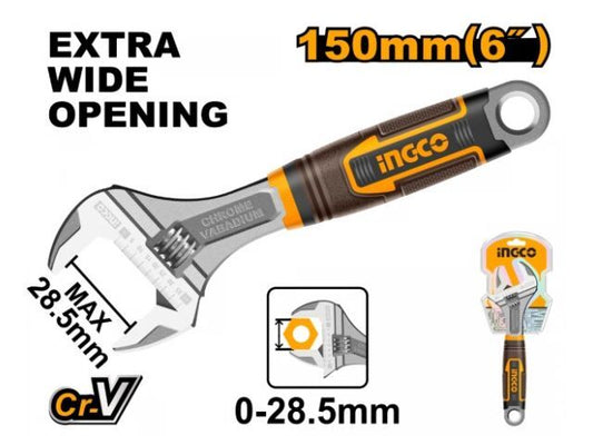 LLAVE FRANCESA AJUSTABLE MANGO GOMA 6 INGCO HADW131068 ABRE