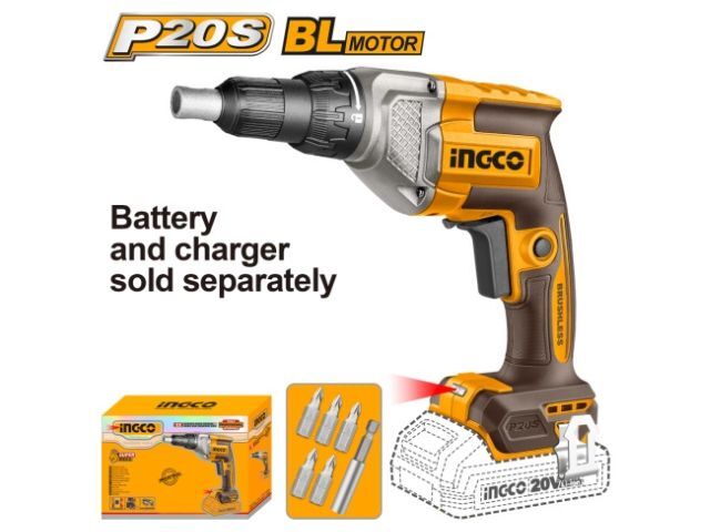 ATORNILLADOR P/YESO A BATERIA 20V + ACCESORIOS S/BAT S/CARG