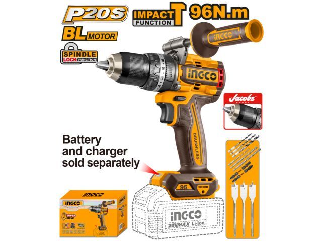 TALADRO ATORNILLADOR C/PERCUTOR A BATERIA BRUSHLESS 20V 96NM