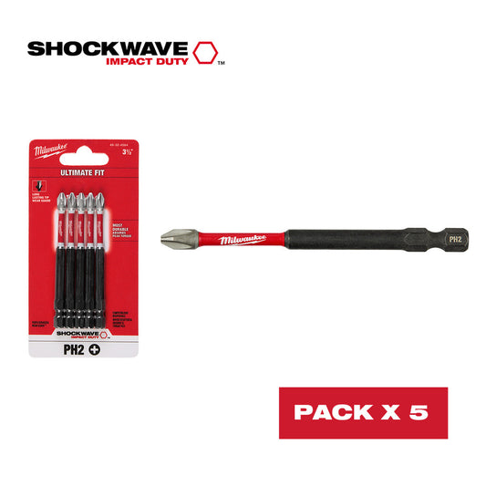 Puntas Phillips PH2 5Pz. Largas 3.1/2'' Milwaukee