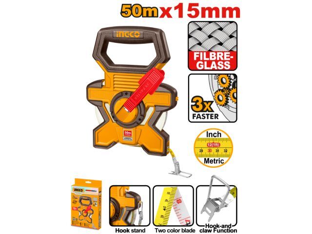 CINTA MÉTRICA AGRIMENSOR FIBRA DE VIDRIO 50M X 15MM INGCO HF